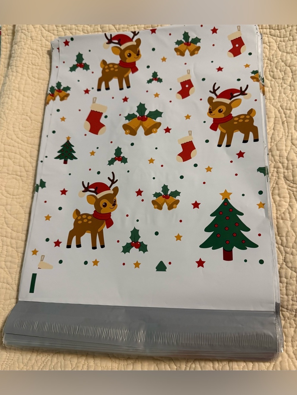 Poly Holiday Bag with Festive Reindeer & Tree Print! Pack of 20!